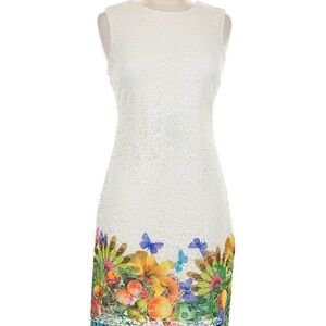 Desigual Cream Lace Dress with Colorful Floral Hem